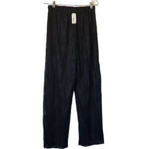 Vintage Womens Lace Black Pants High Waist Wide Leg Trouser Casual Elegant Elast